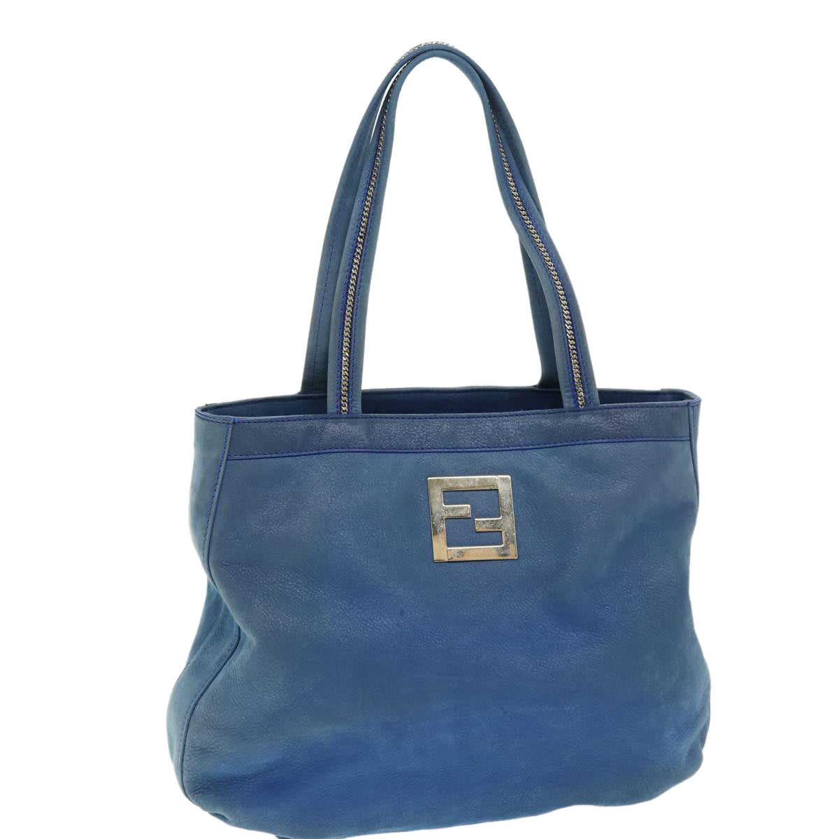 FENDI Tote Bag Leather Blue Auth yk12353