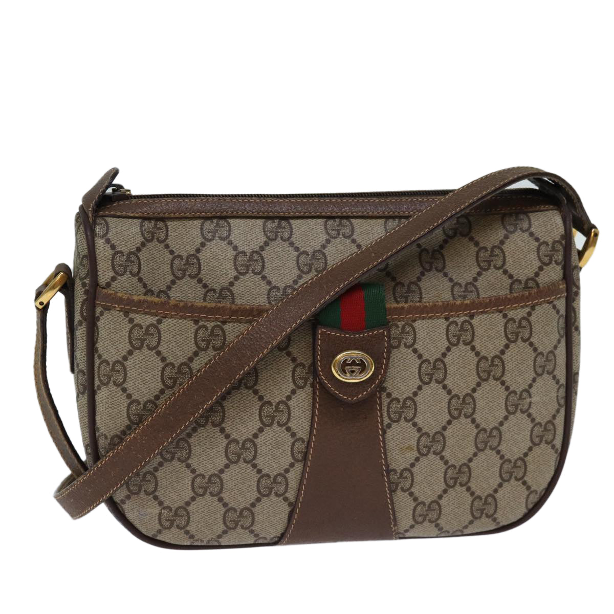 GUCCI GG Supreme Web Sherry Line Shoulder Bag Red Beige 89 02 032 Auth yk12375