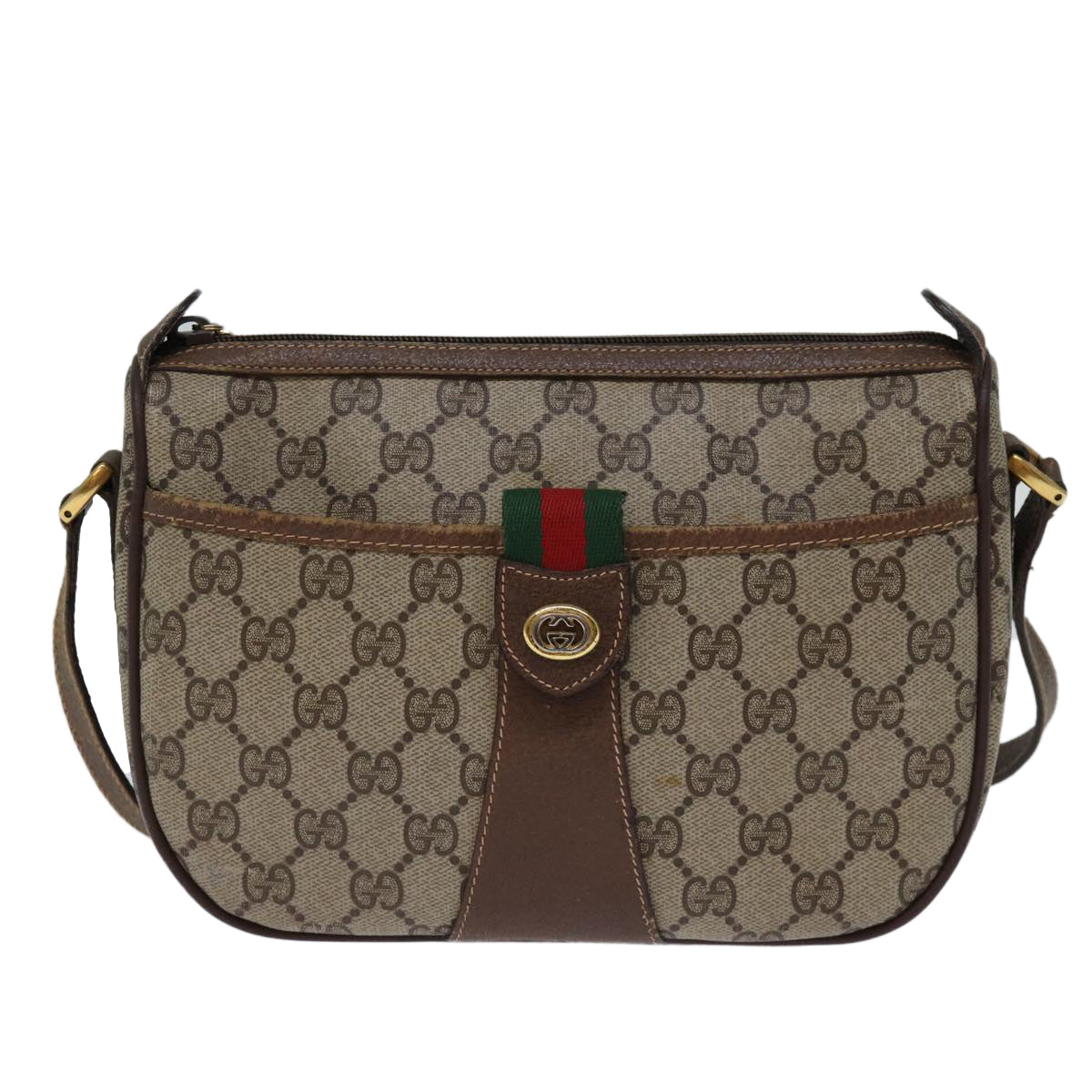 GUCCI GG Supreme Web Sherry Line Shoulder Bag Red Beige 89 02 032 Auth yk12375