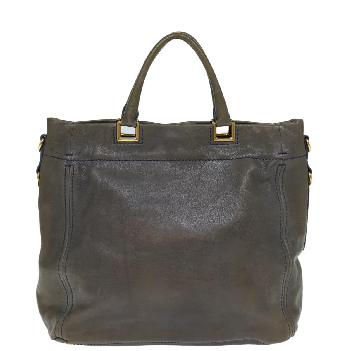PRADA Hand Bag Leather Gray Auth yk12403
