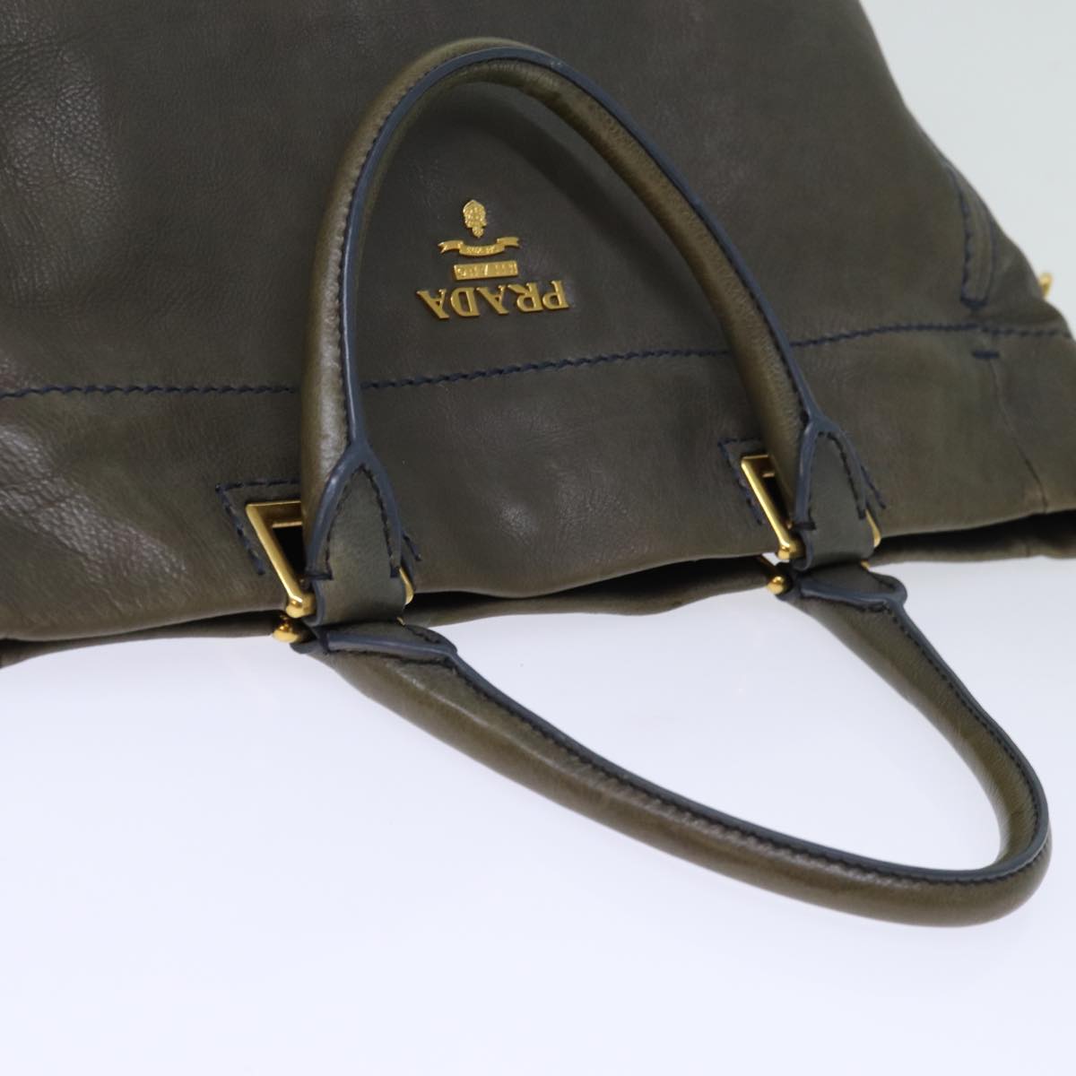 PRADA Hand Bag Leather Gray Auth yk12403