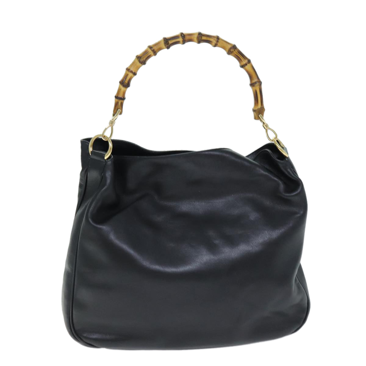 GUCCI Bamboo Hand Bag Leather 2way Black 001 1577 Auth yk12406