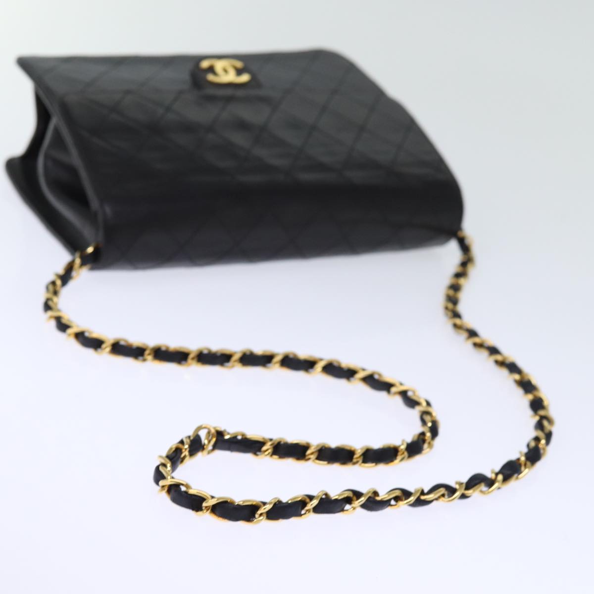 CHANEL Matelasse Chain Shoulder Bag Lamb Skin Black CC Auth yk12417A