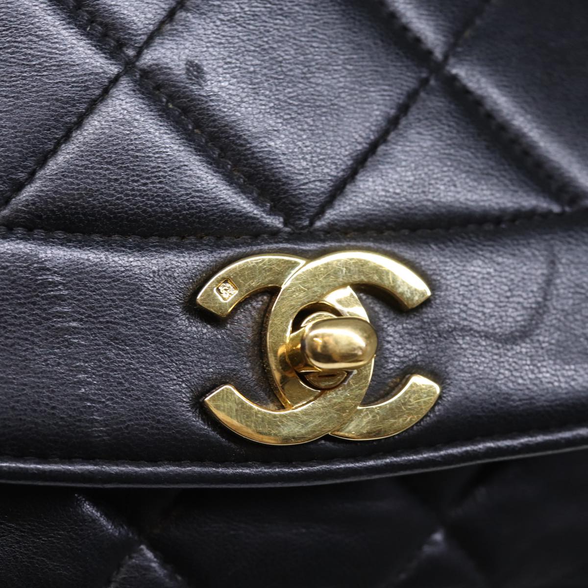 CHANEL Diana Matelasse Chain Shoulder Bag Lamb Skin Black CC Auth yk12418A