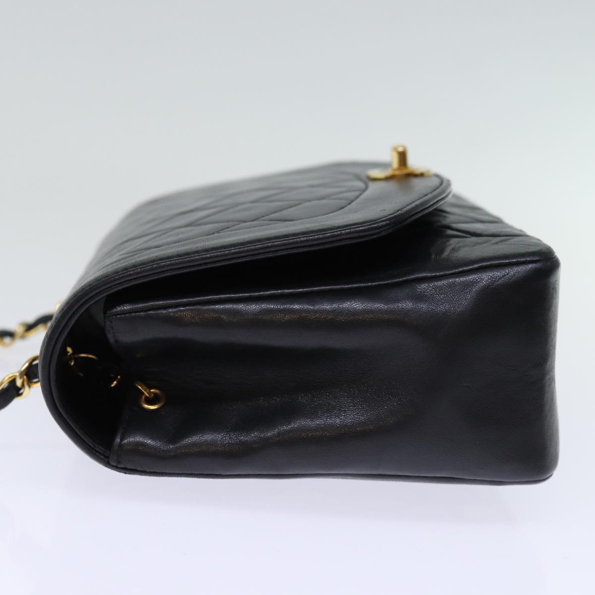 CHANEL Diana Matelasse Chain Shoulder Bag Lamb Skin Black CC Auth yk12418A