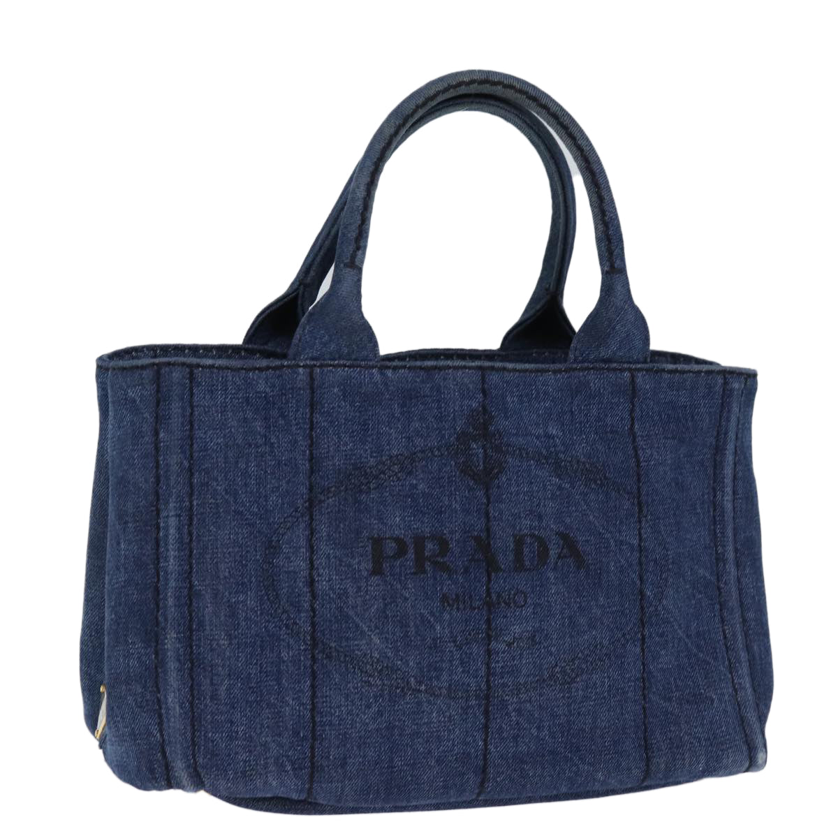 PRADA Canapa PM Hand Bag Denim Blue Auth yk12433