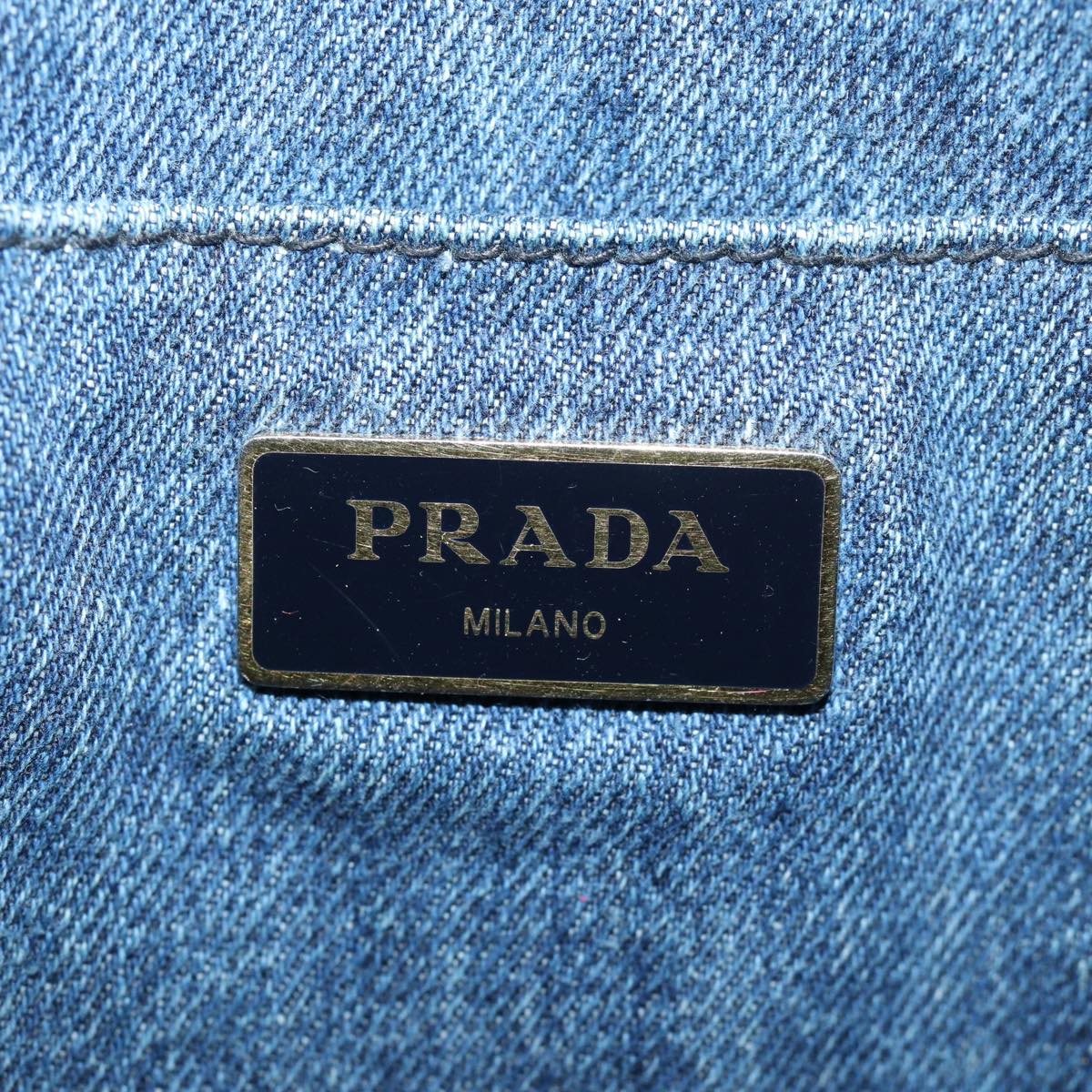 PRADA Canapa PM Hand Bag Denim Blue Auth yk12433