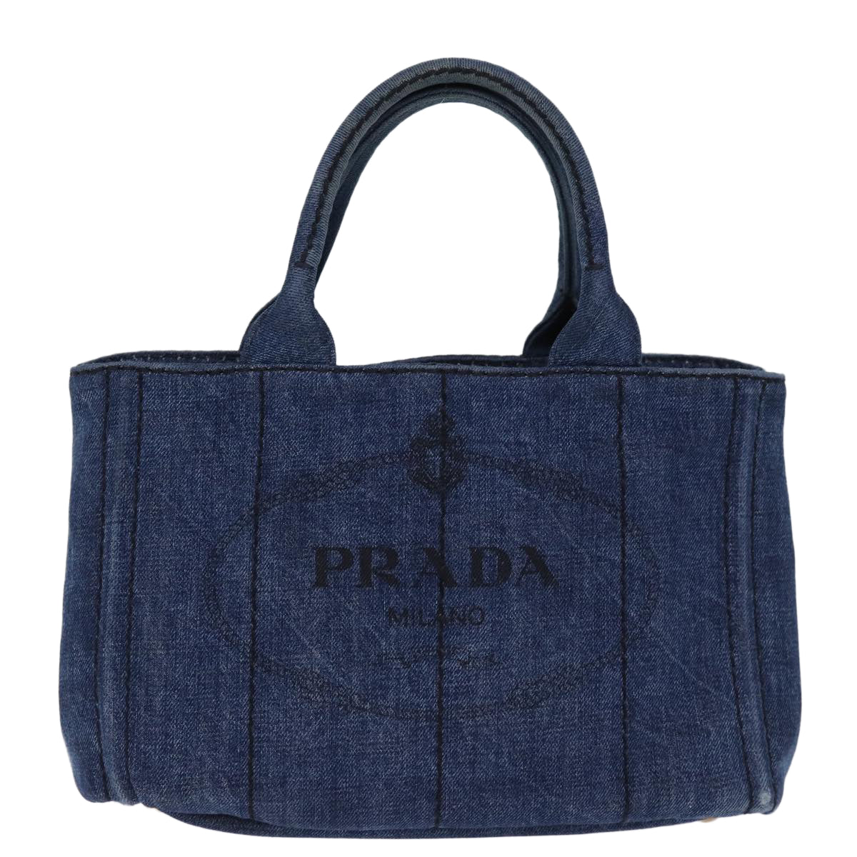 PRADA Canapa PM Hand Bag Denim Blue Auth yk12433 - 0