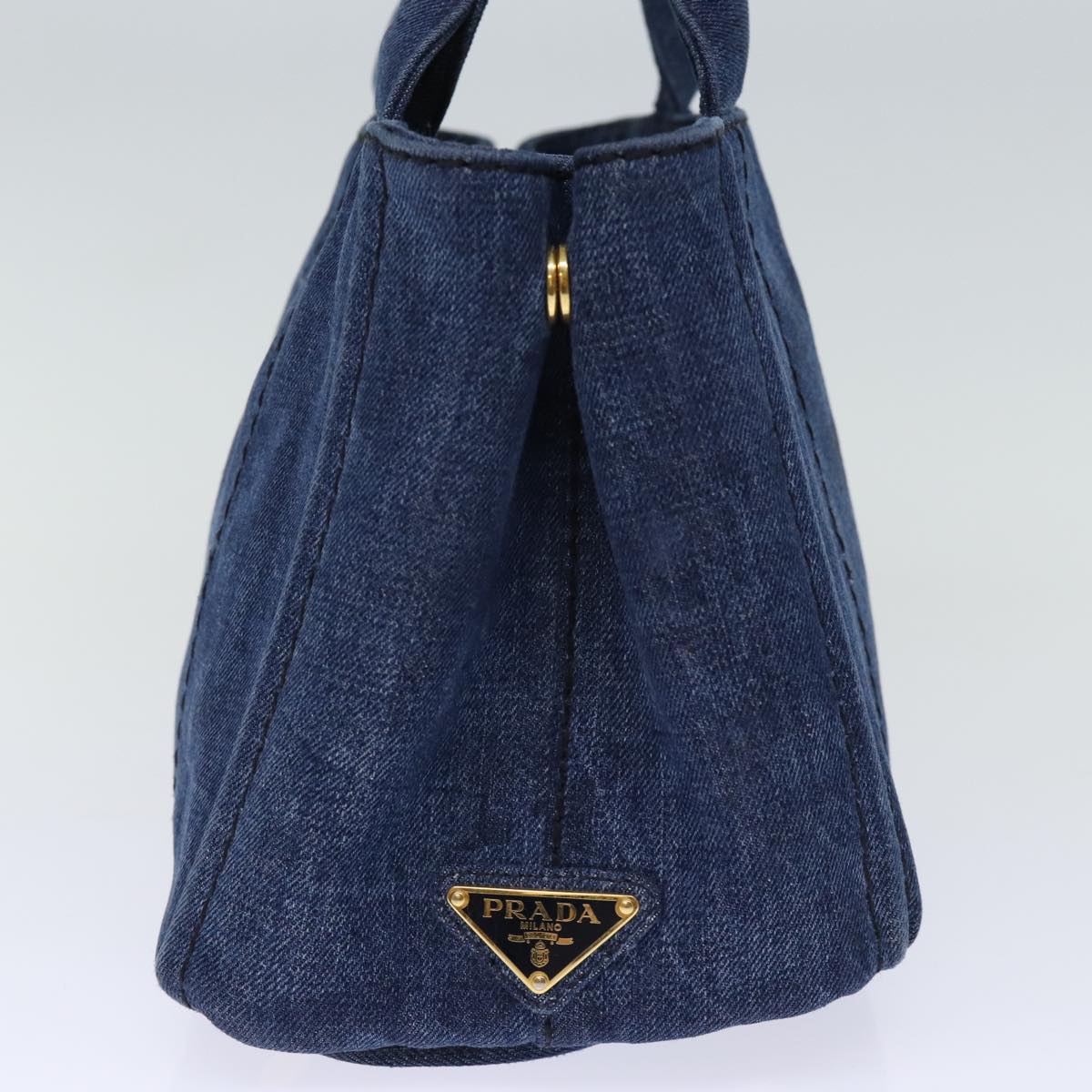 PRADA Canapa PM Hand Bag Denim Blue Auth yk12433