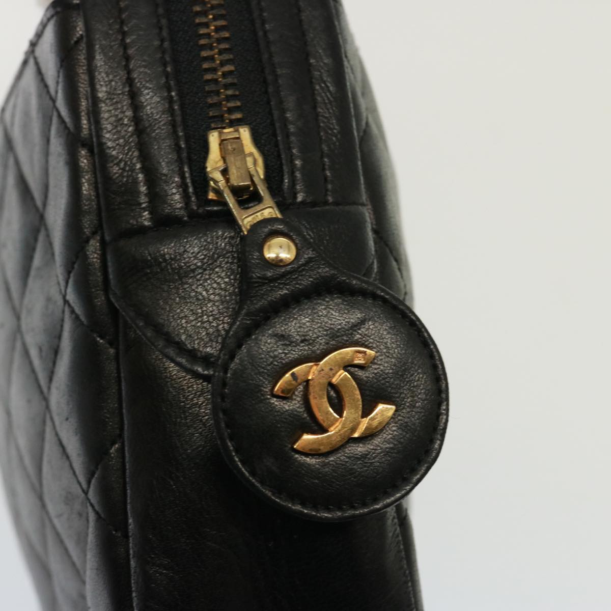 CHANEL Matelasse Chain Shoulder Bag Lamb Skin Black CC Auth yk12436