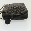 CHANEL Matelasse Chain Shoulder Bag Lamb Skin Black CC Auth yk12436-4
