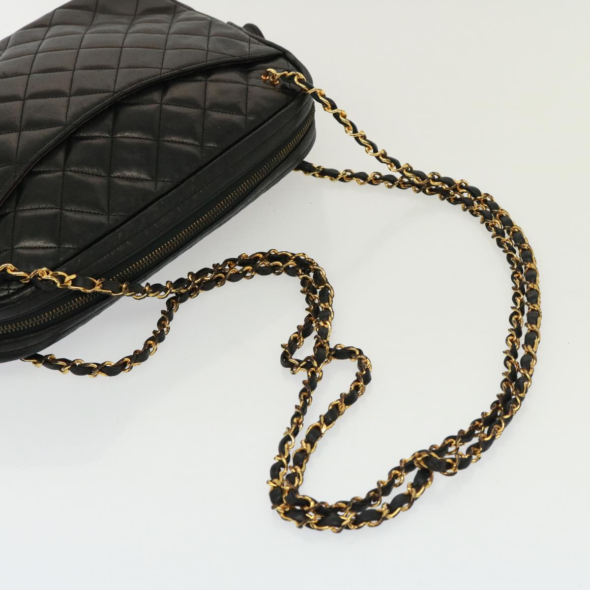 CHANEL Matelasse Chain Shoulder Bag Lamb Skin Black CC Auth yk12436