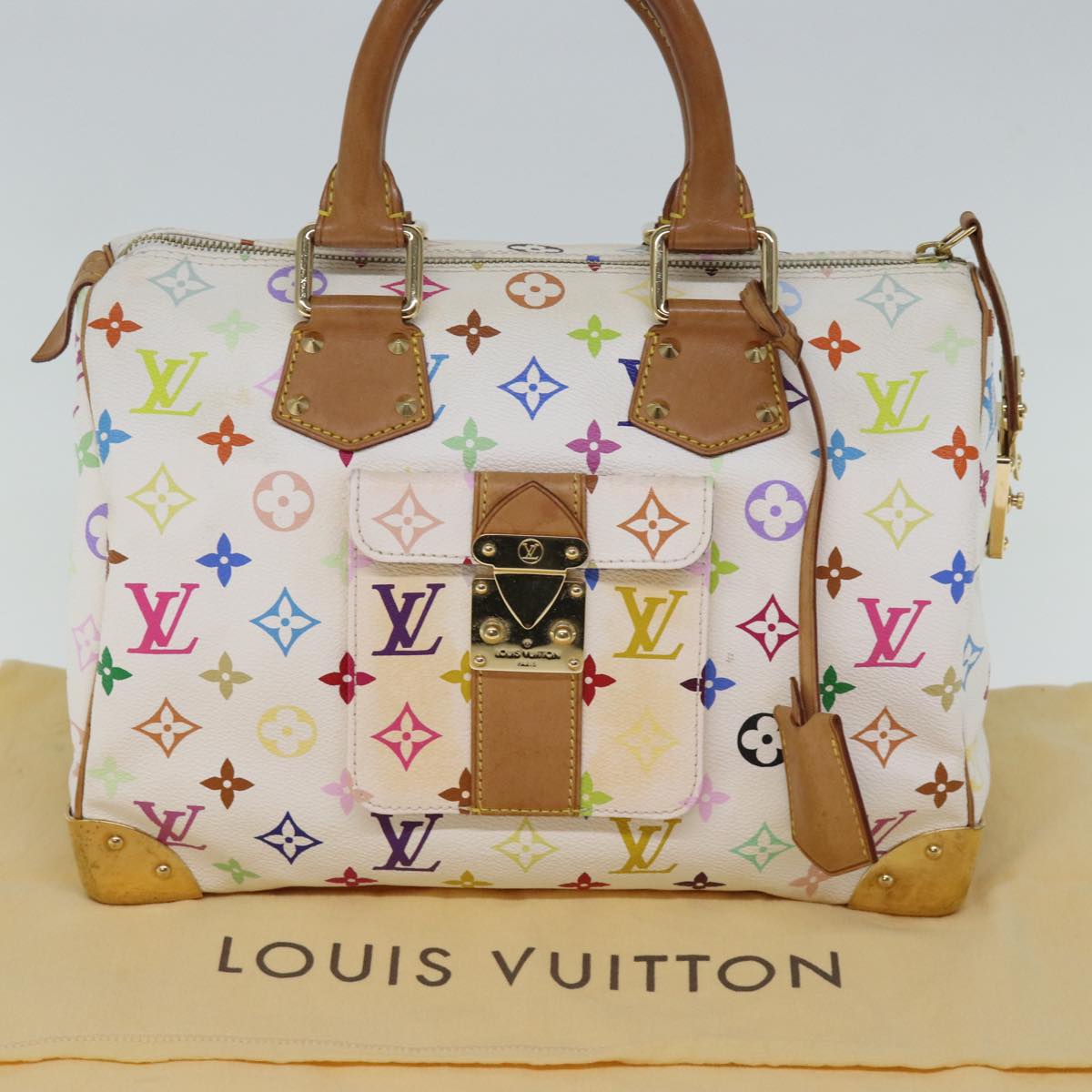 LOUIS VUITTON Monogram Multicolor Speedy 30 Hand Bag White M92643 Auth yk12456