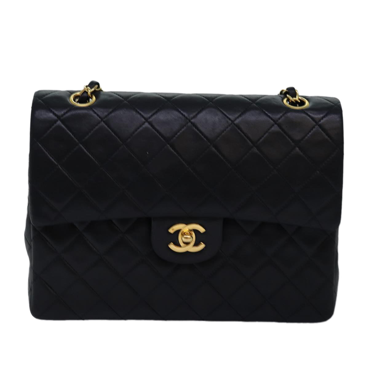 CHANEL Matelasse Turn Lock Chain Shoulder Bag Lamb Skin Black CC Auth yk12470A - 0