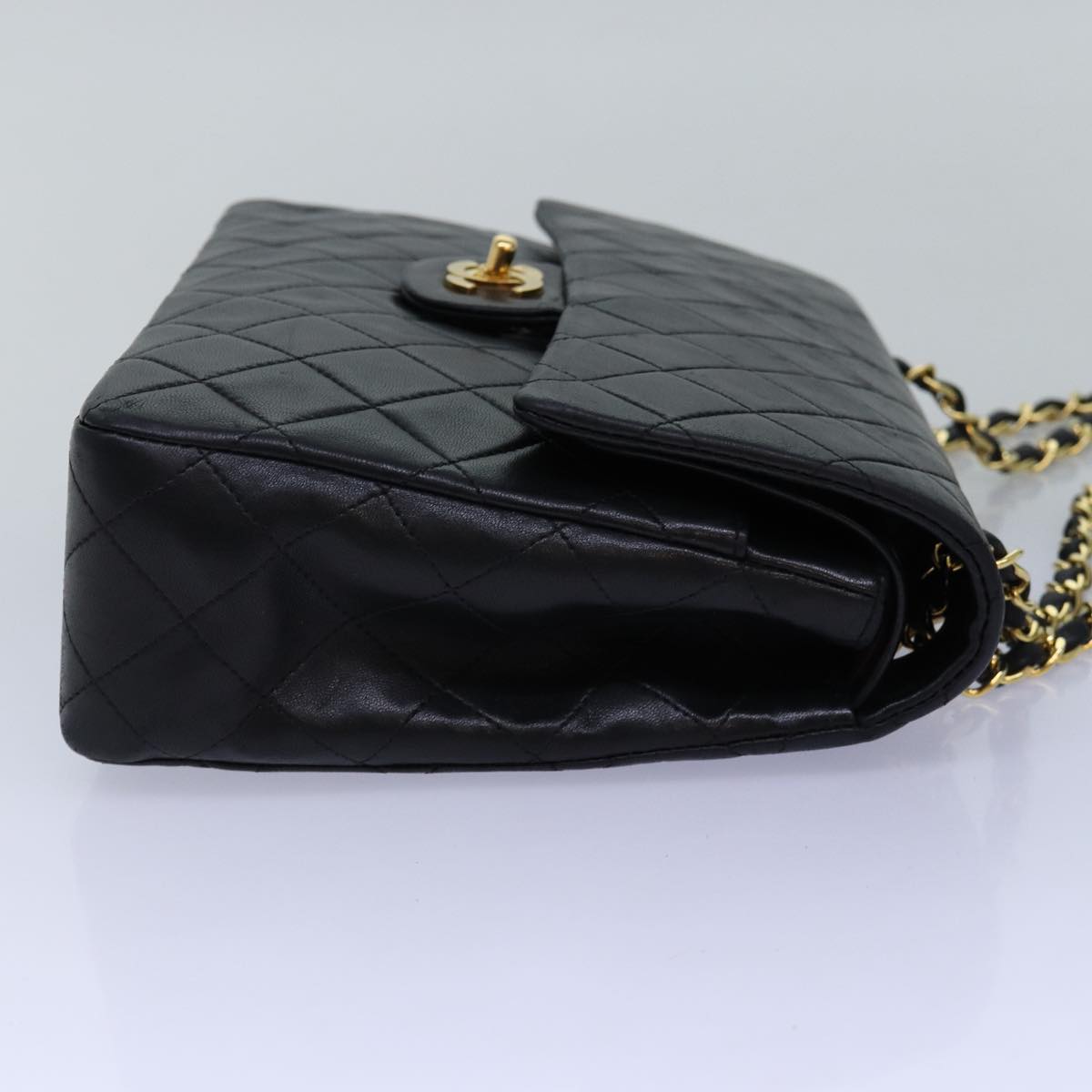 CHANEL Matelasse Turn Lock Chain Shoulder Bag Lamb Skin Black CC Auth yk12470A