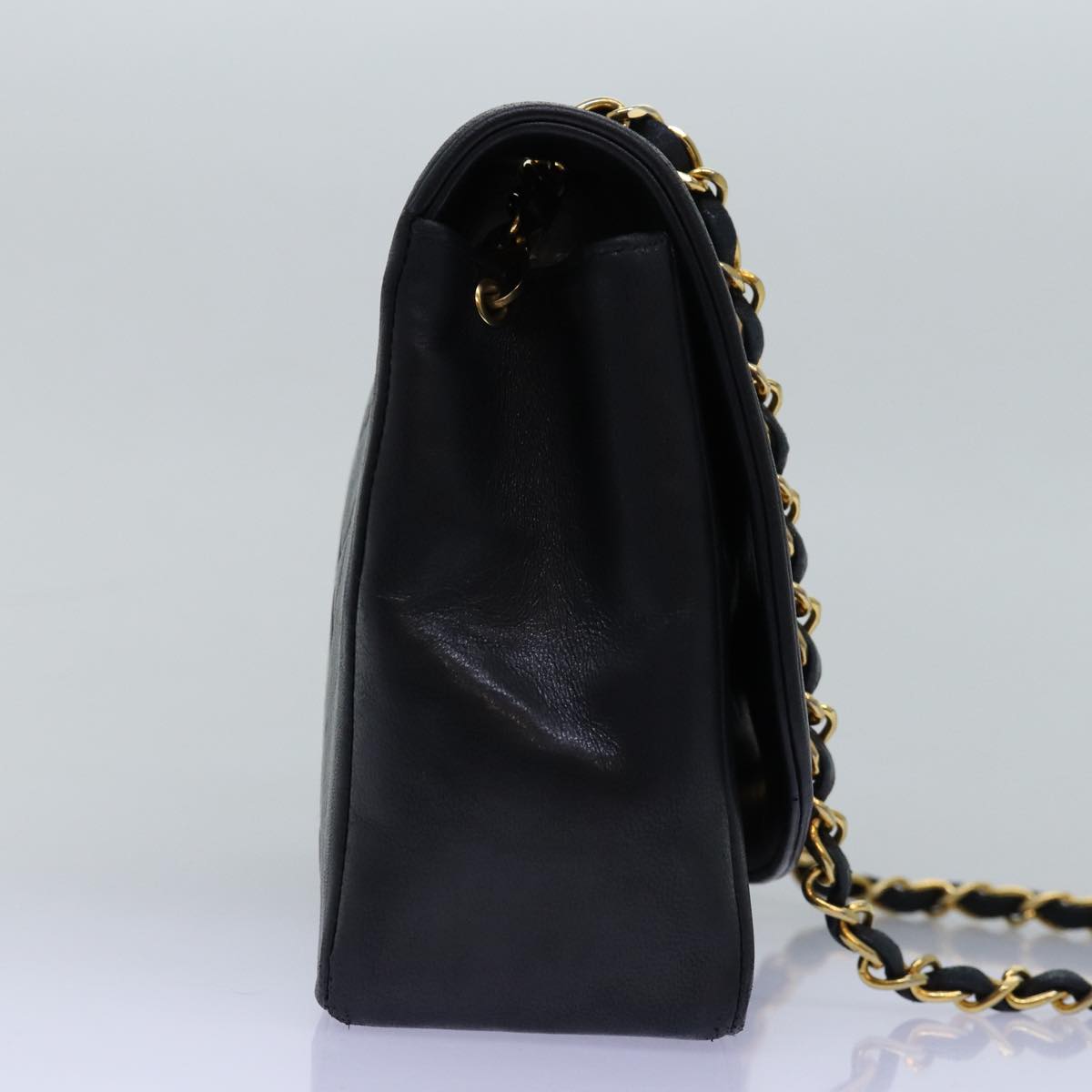 CHANEL Diana Matelasse Chain Shoulder Bag Lamb Skin Black CC Auth yk12474