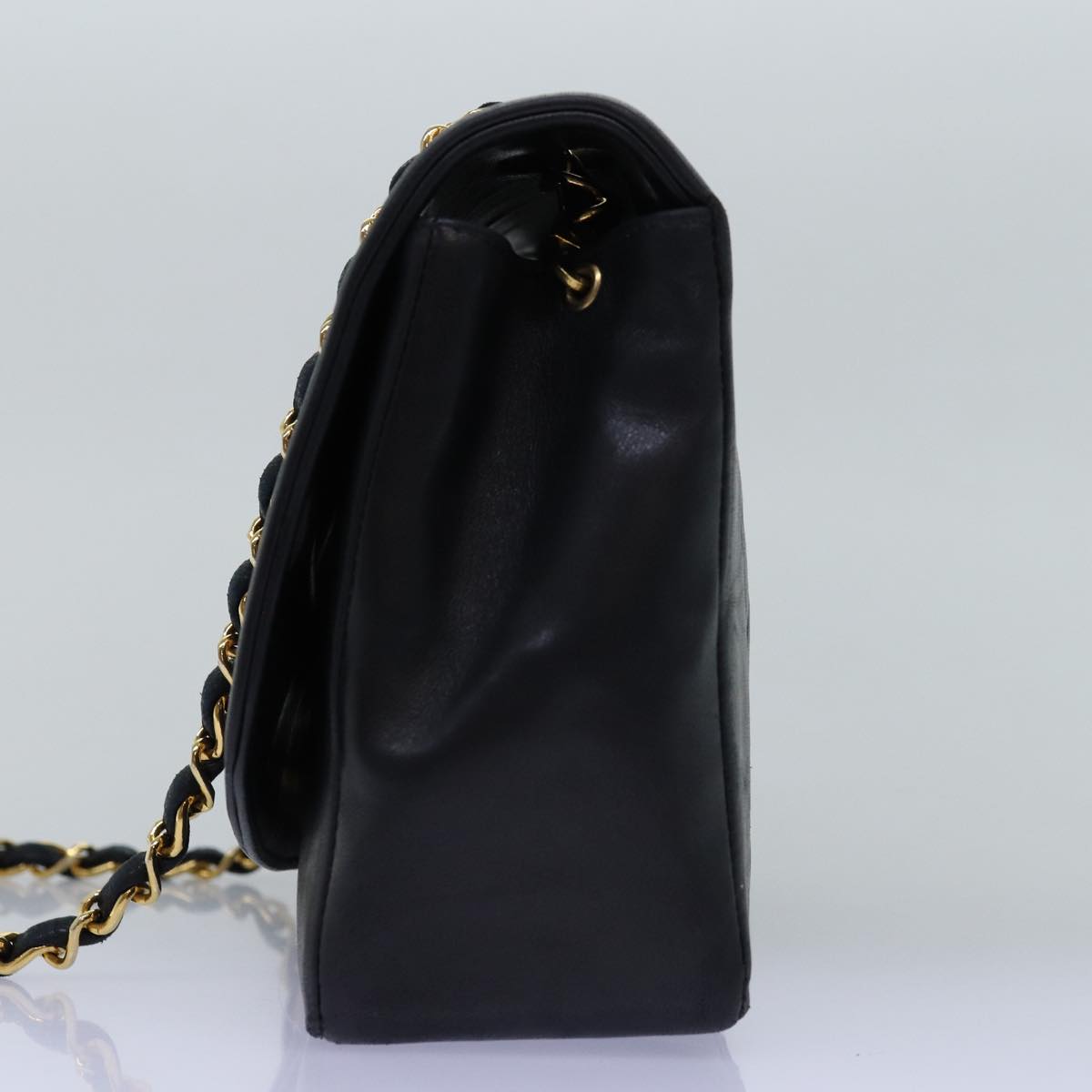 CHANEL Diana Matelasse Chain Shoulder Bag Lamb Skin Black CC Auth yk12474