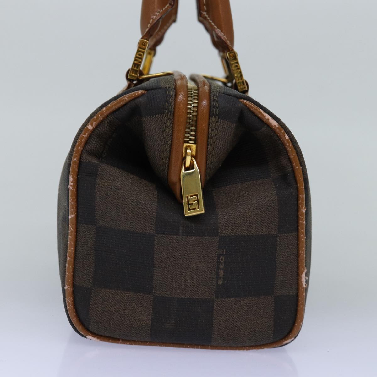 FENDI Pecan Canvas Hand Bag 2way Brown Black Auth yk12478