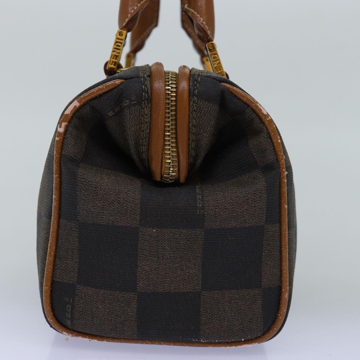 FENDI Pecan Canvas Hand Bag 2way Brown Black Auth yk12478