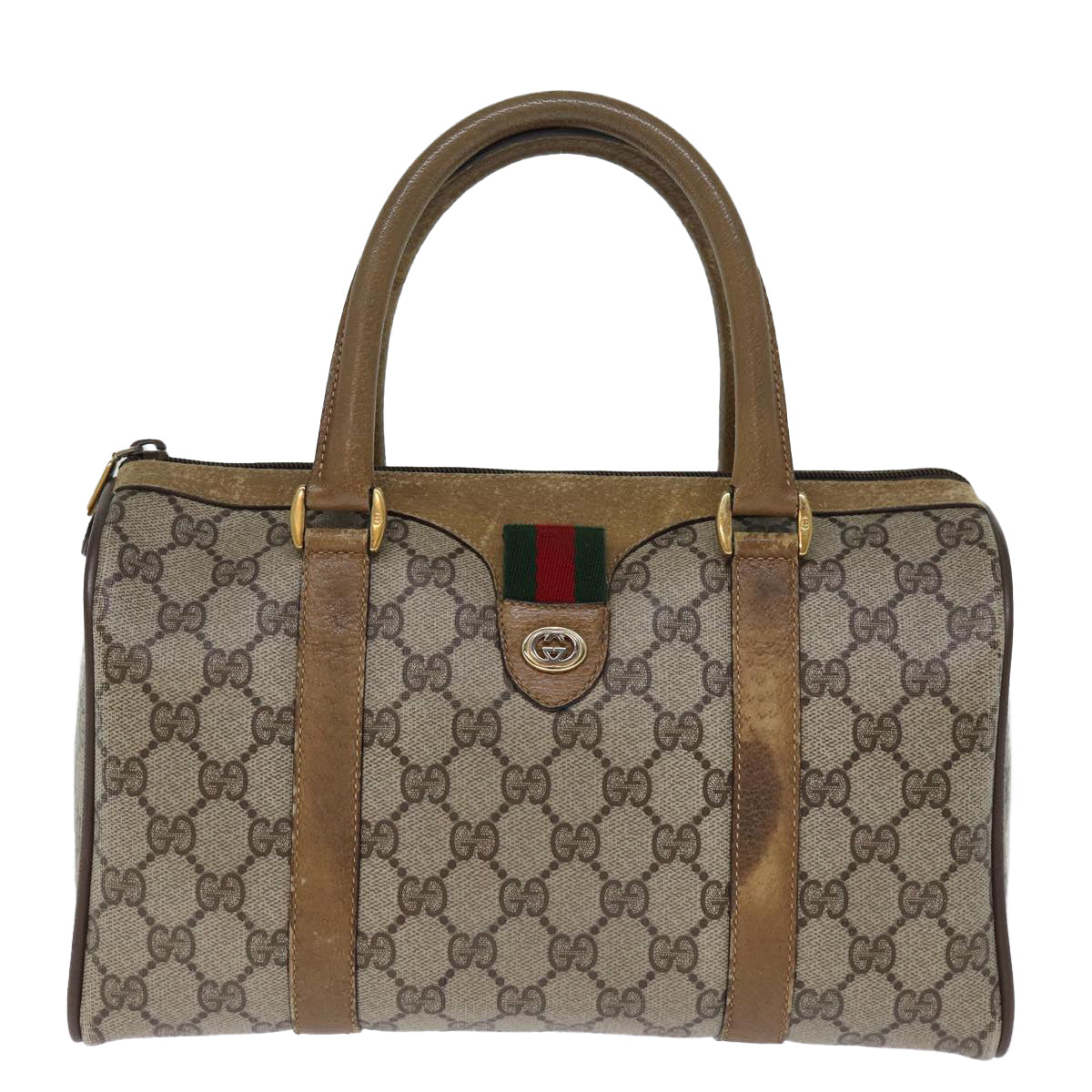 GUCCI GG Supreme Web Sherry Line Boston Bag Beige Red 116 02 006 Auth yk12480