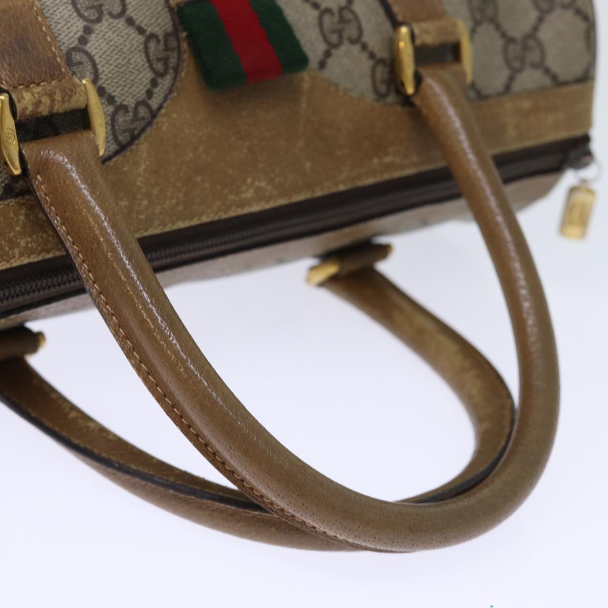 GUCCI GG Supreme Web Sherry Line Boston Bag Beige Red 116 02 006 Auth yk12480