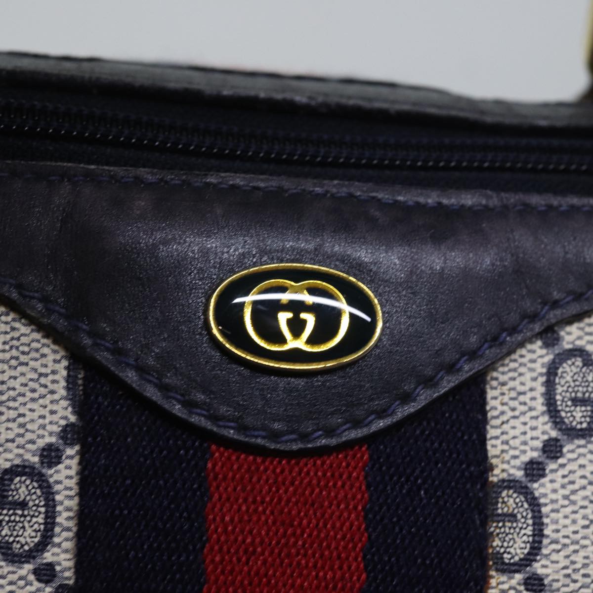 GUCCI GG Supreme Sherry Line Boston Bag PVC Navy Red 012 3841 58 Auth yk12483