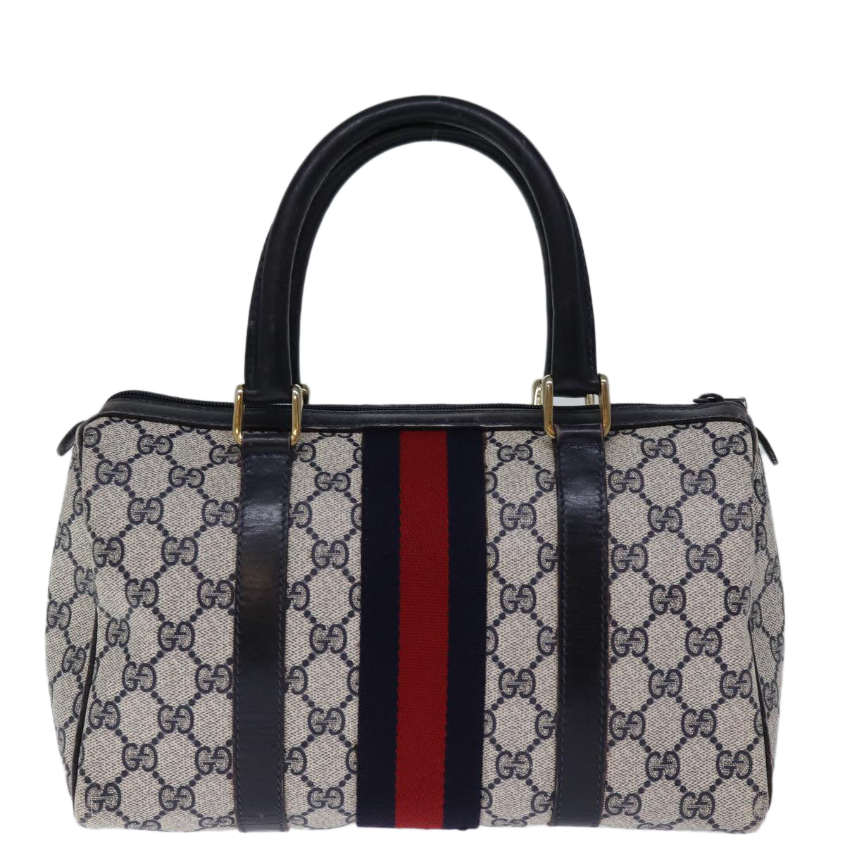 GUCCI GG Supreme Sherry Line Boston Bag PVC Navy Red 012 3841 58 Auth yk12483