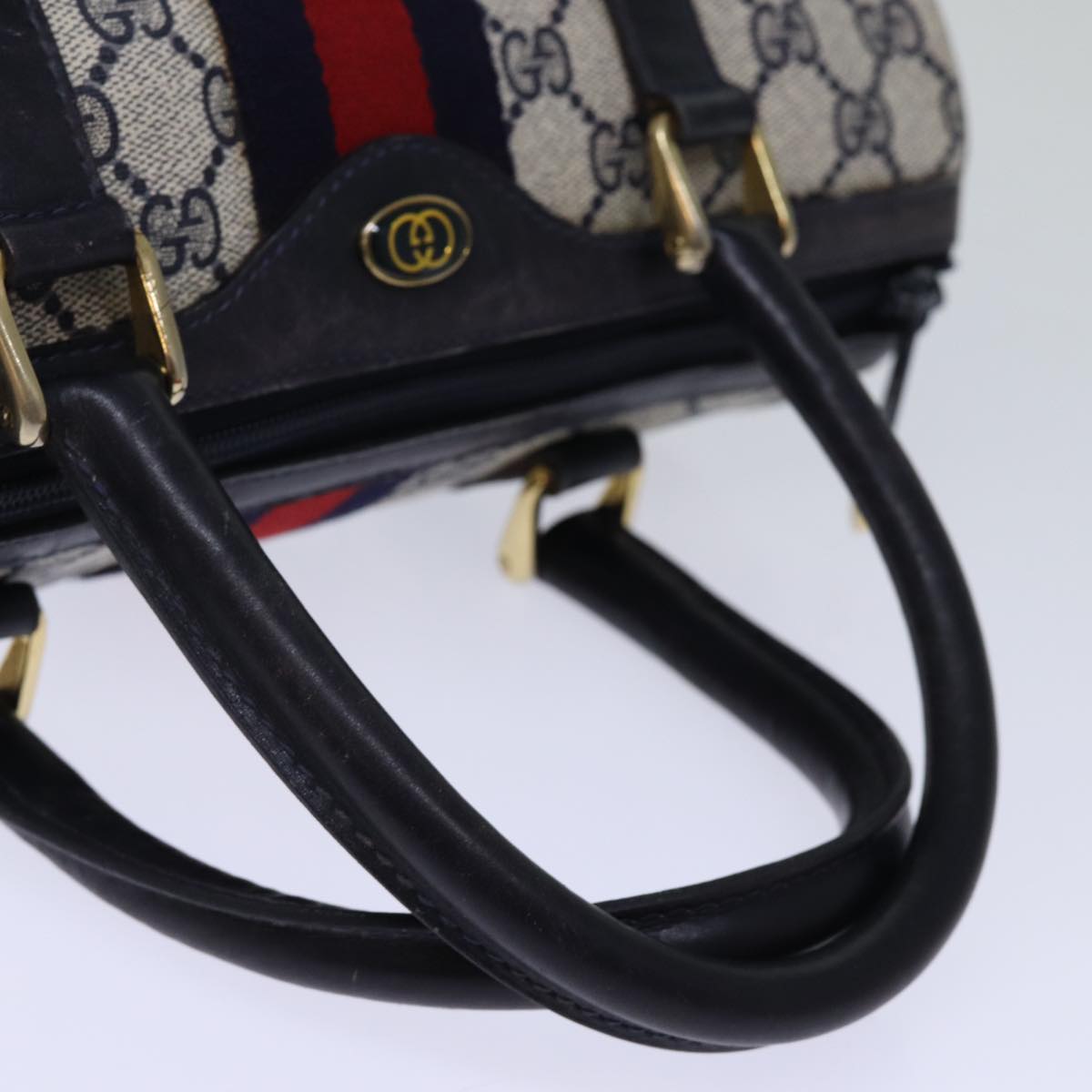 GUCCI GG Supreme Sherry Line Boston Bag PVC Navy Red 012 3841 58 Auth yk12483