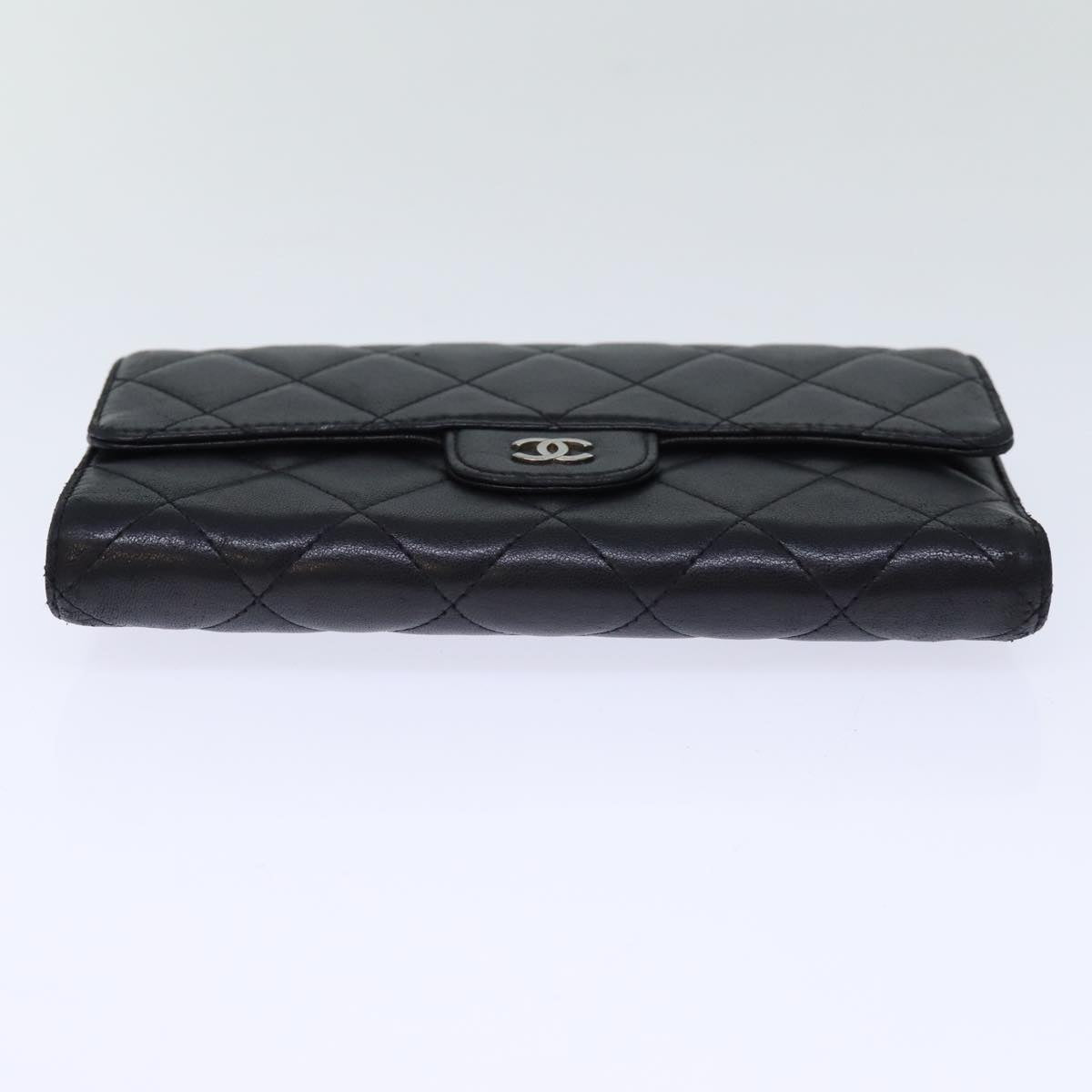 CHANEL Matelasse Long Wallet Lamb Skin Black CC Auth yk12499