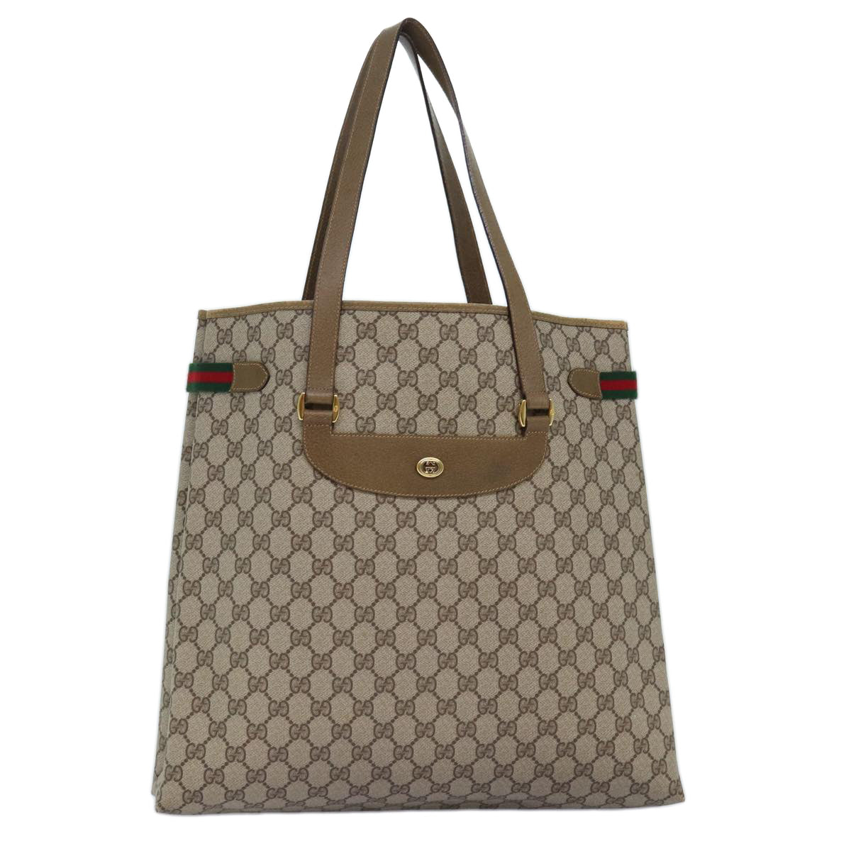 GUCCI GG Supreme Web Sherry Line Tote Bag PVC Beige Red 39 02 091 Auth yk12502