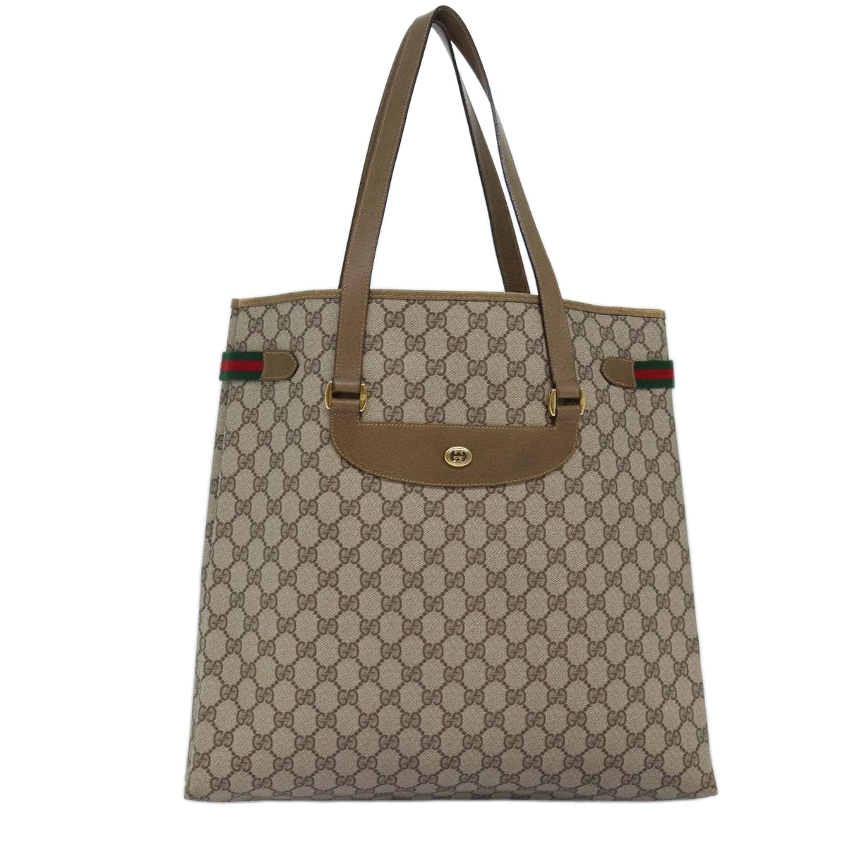 GUCCI GG Supreme Web Sherry Line Tote Bag PVC Beige Red 39 02 091 Auth yk12502 - 0