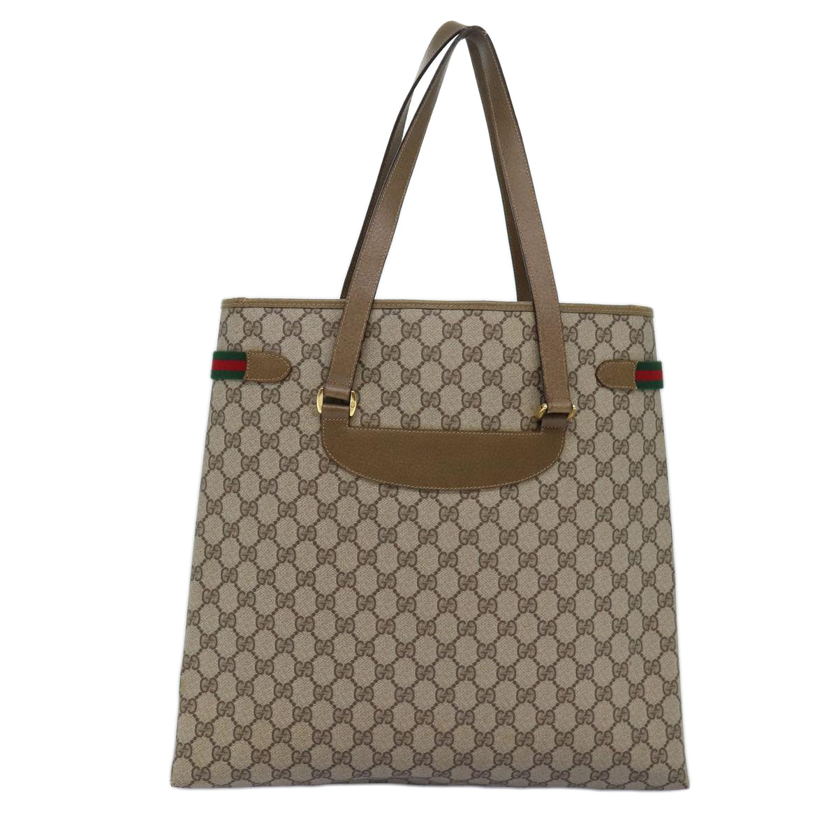 GUCCI GG Supreme Web Sherry Line Tote Bag PVC Beige Red 39 02 091 Auth yk12502