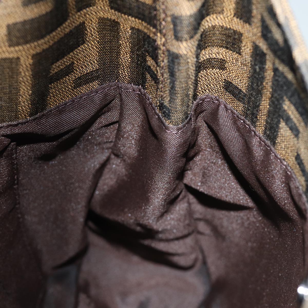 FENDI Zucca Canvas Hand Bag Brown Black Auth yk12507