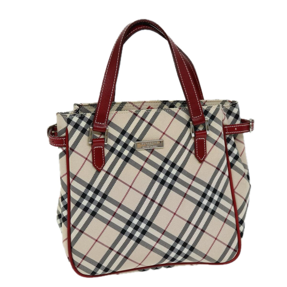 BURBERRY Nova Check Blue Label Hand Bag Nylon Beige Auth yk12517