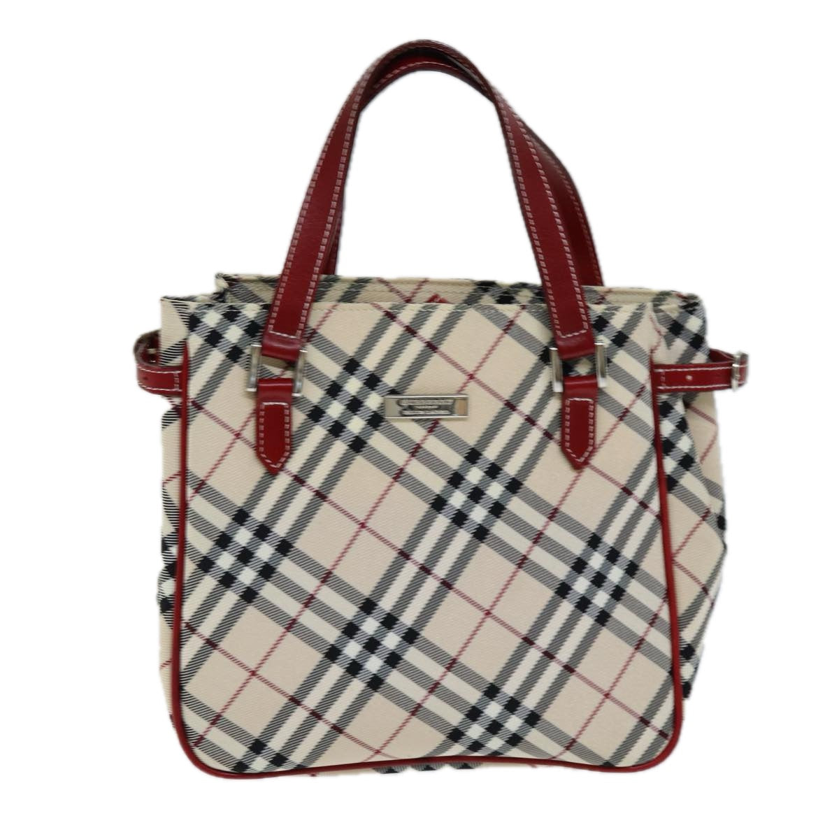 BURBERRY Nova Check Blue Label Hand Bag Nylon Beige Auth yk12517