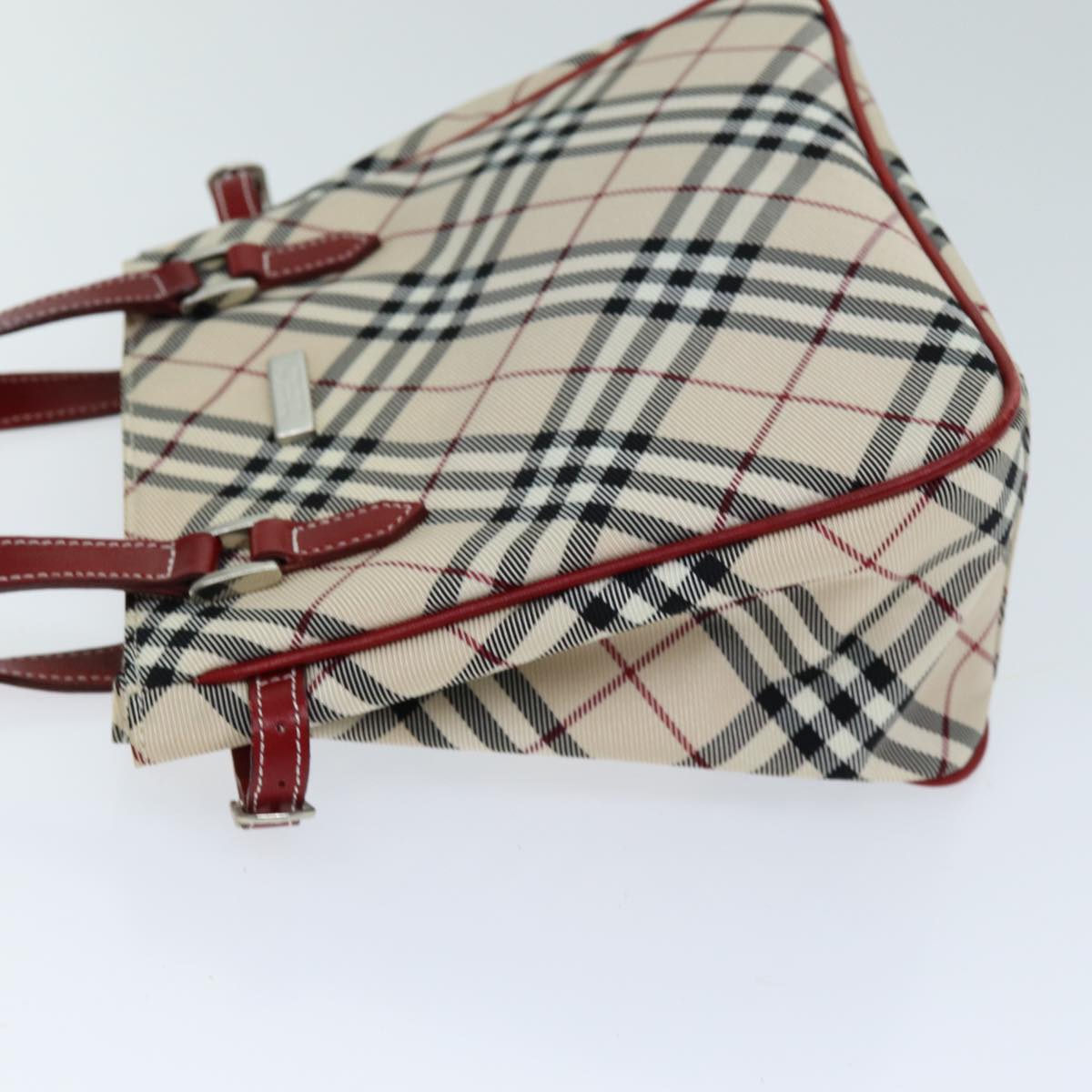 BURBERRY Nova Check Blue Label Hand Bag Nylon Beige Auth yk12517