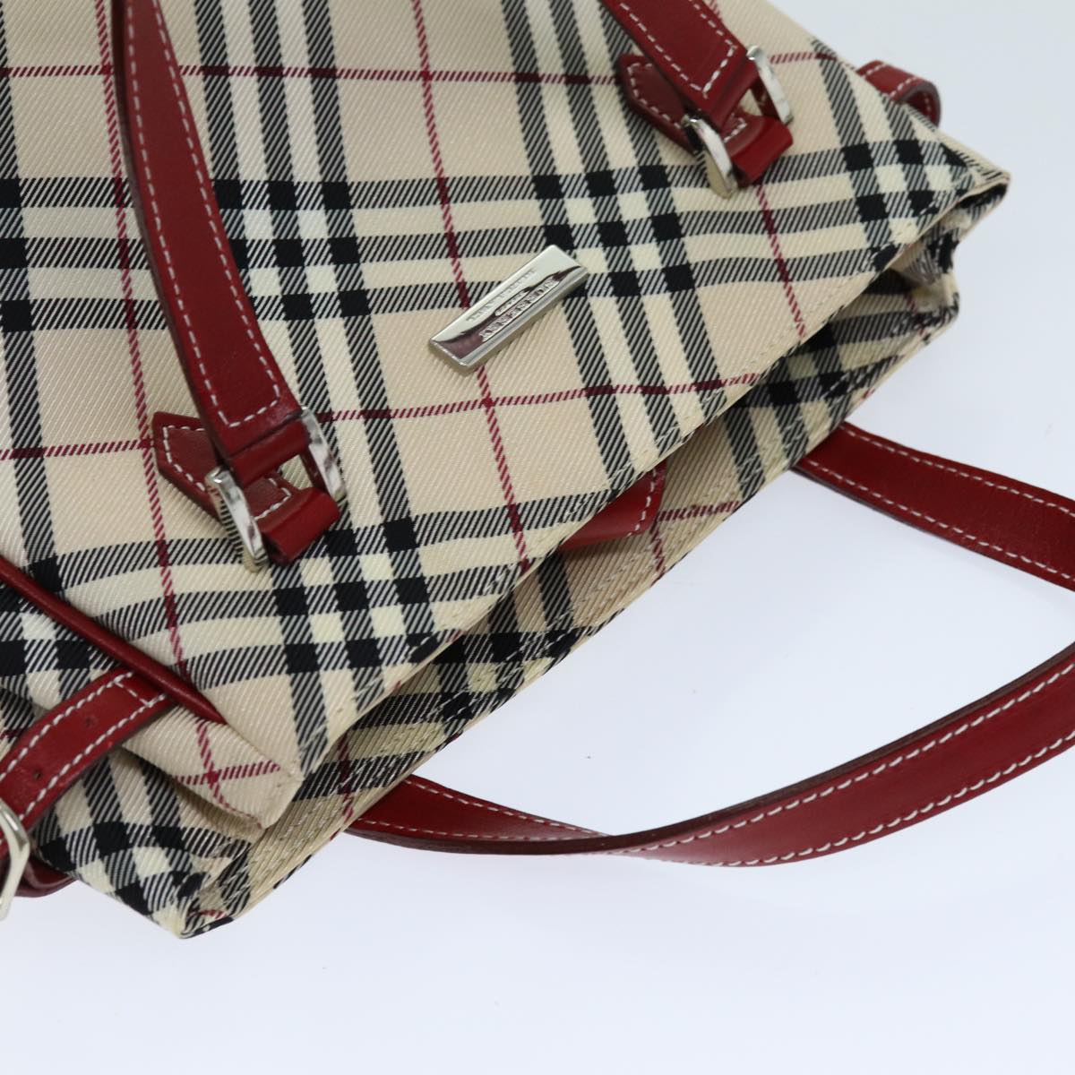 BURBERRY Nova Check Blue Label Hand Bag Nylon Beige Auth yk12517