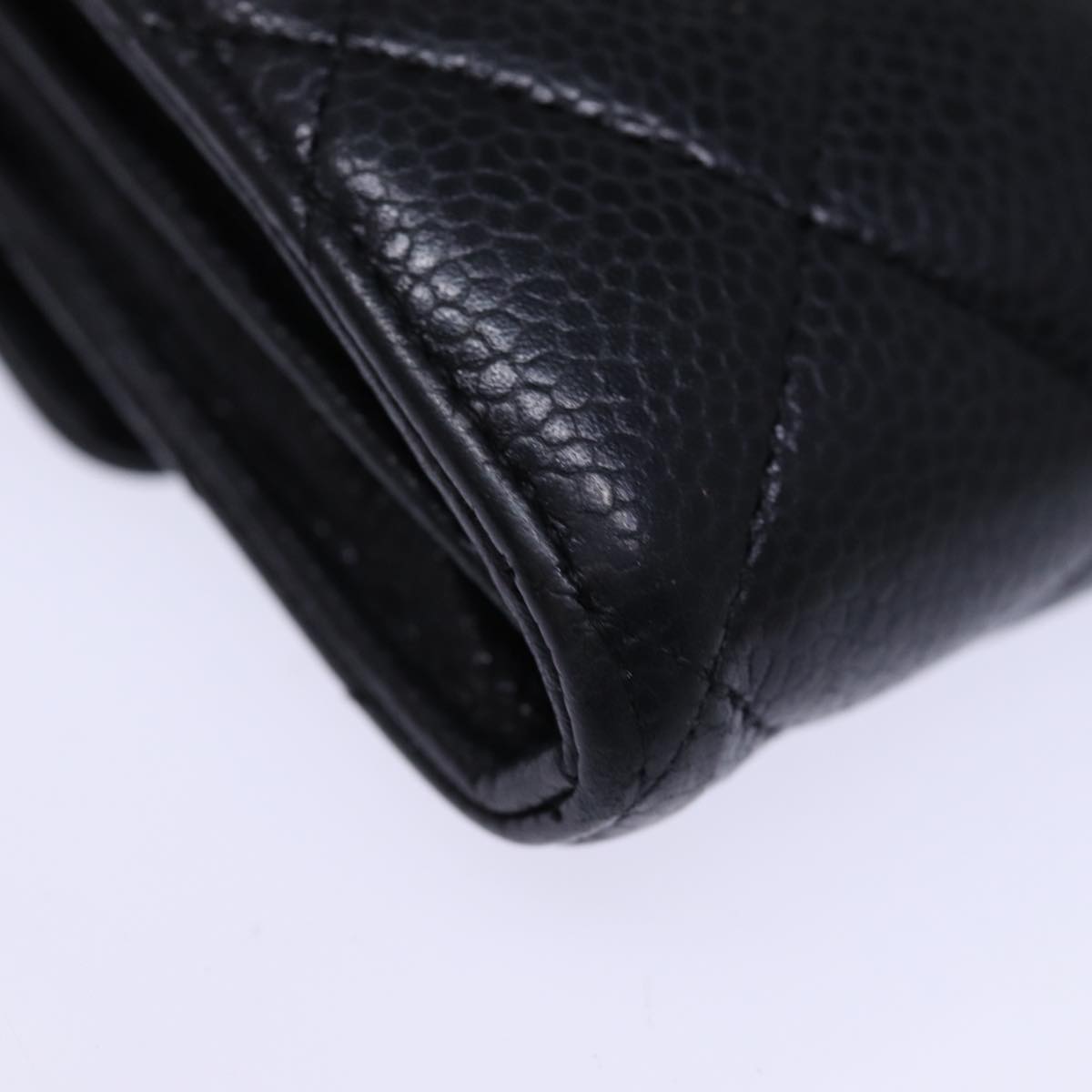 CHANEL Matelasse Long Wallet Caviar Skin Black CC Auth yk12519