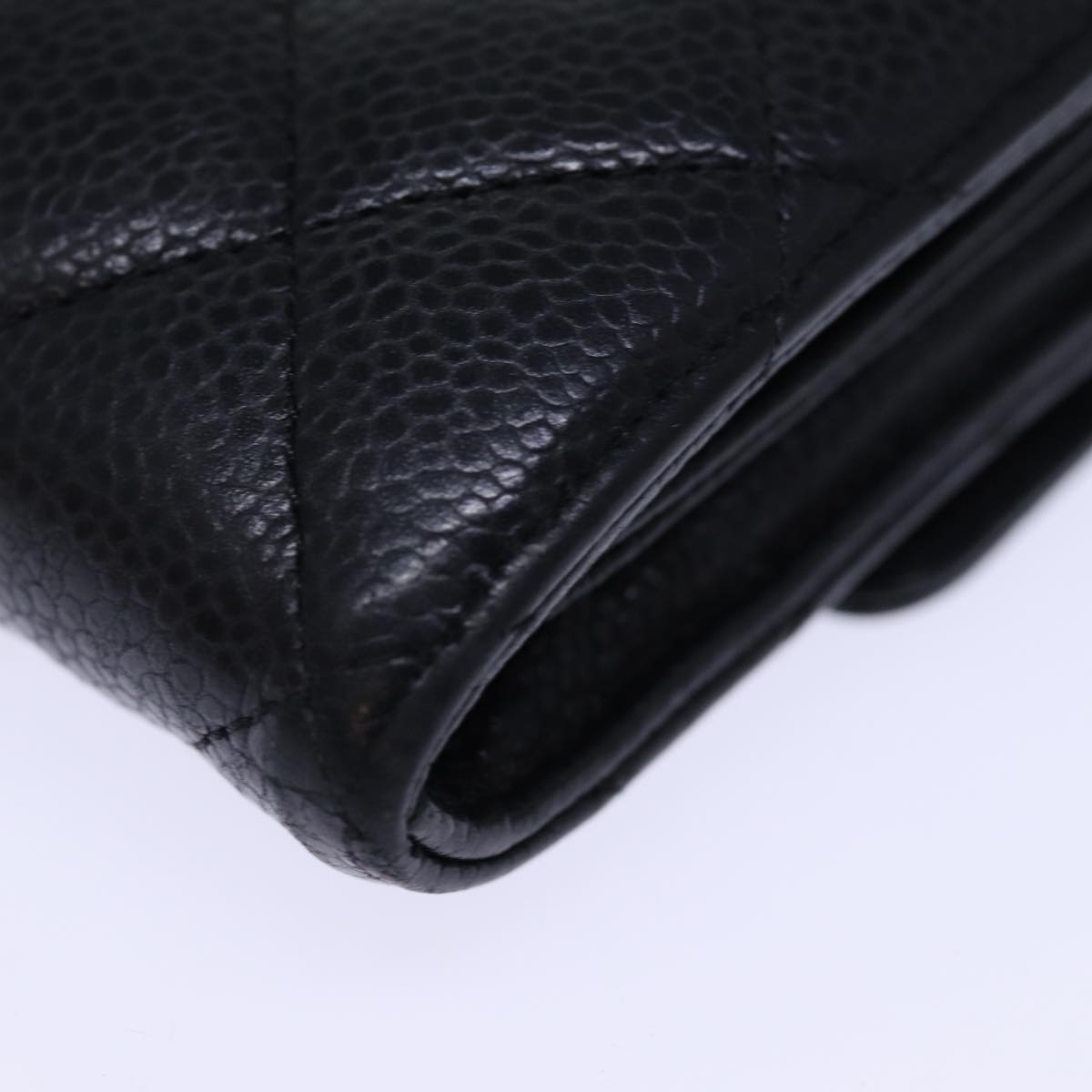 CHANEL Matelasse Long Wallet Caviar Skin Black CC Auth yk12519