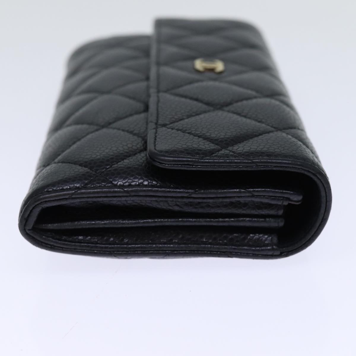 CHANEL Matelasse Long Wallet Caviar Skin Black CC Auth yk12519