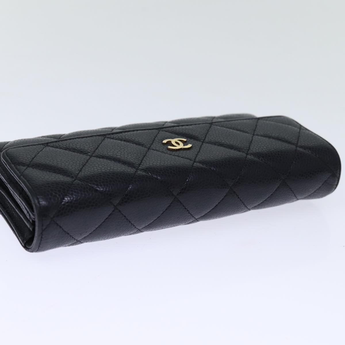 CHANEL Matelasse Long Wallet Caviar Skin Black CC Auth yk12519