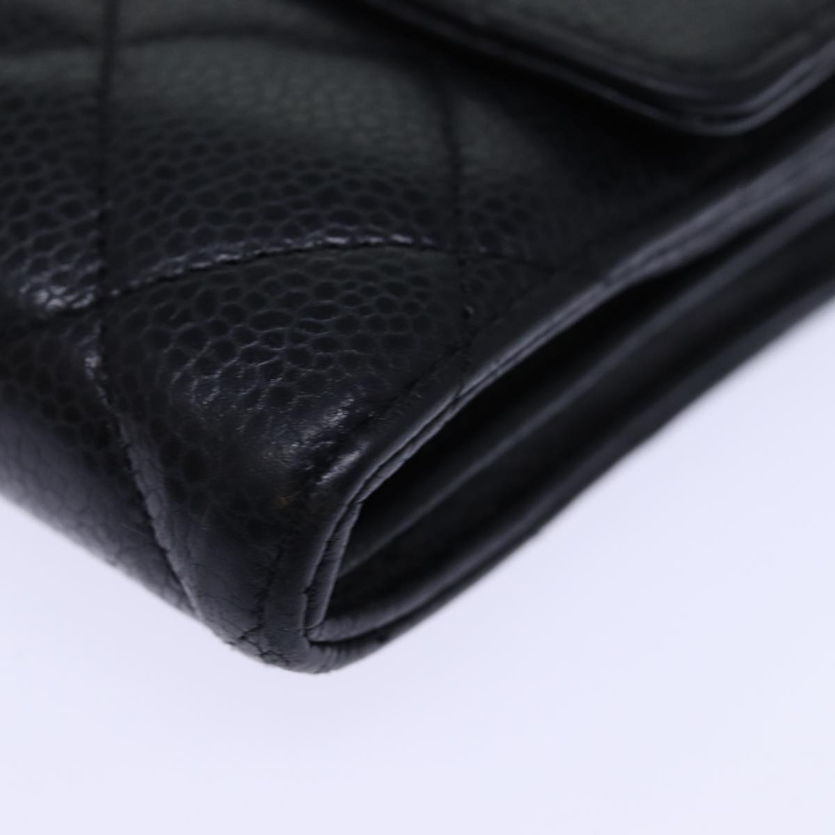 CHANEL Matelasse Long Wallet Caviar Skin Black CC Auth yk12519