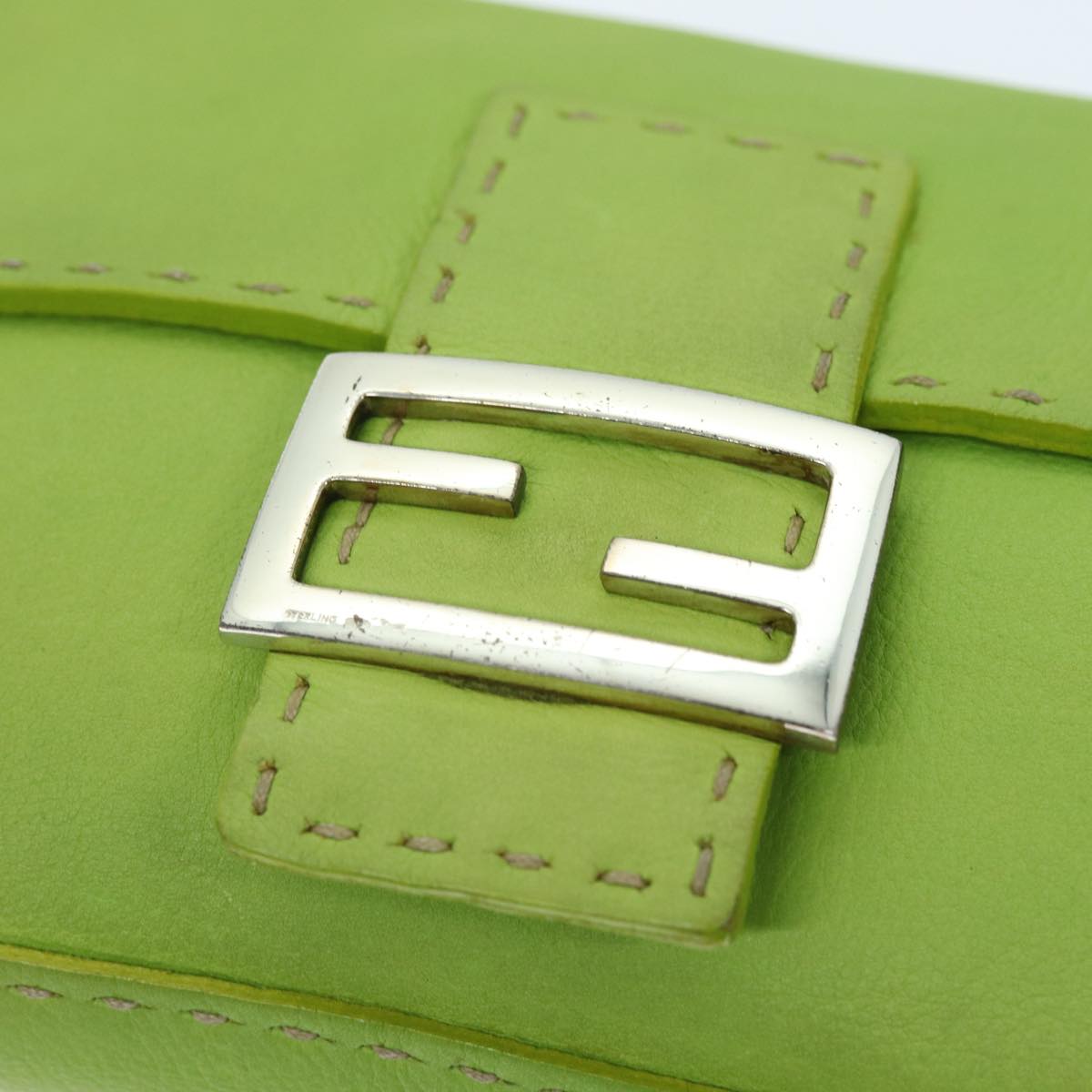 FENDI Celeria Mamma Baguette Shoulder Bag Leather Green Auth yk12521