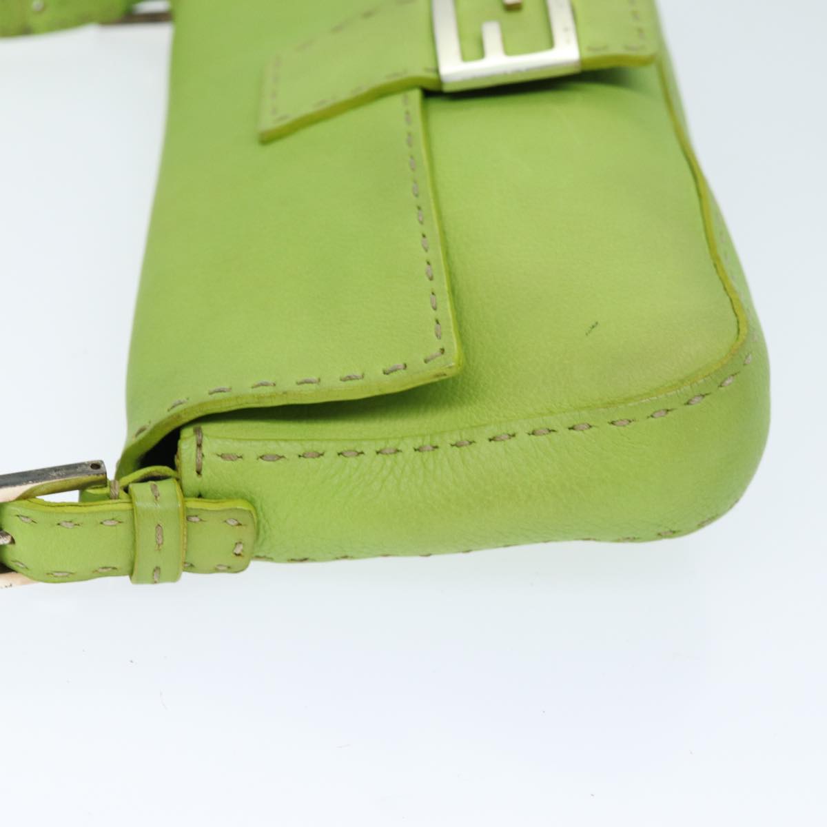 FENDI Celeria Mamma Baguette Shoulder Bag Leather Green Auth yk12521