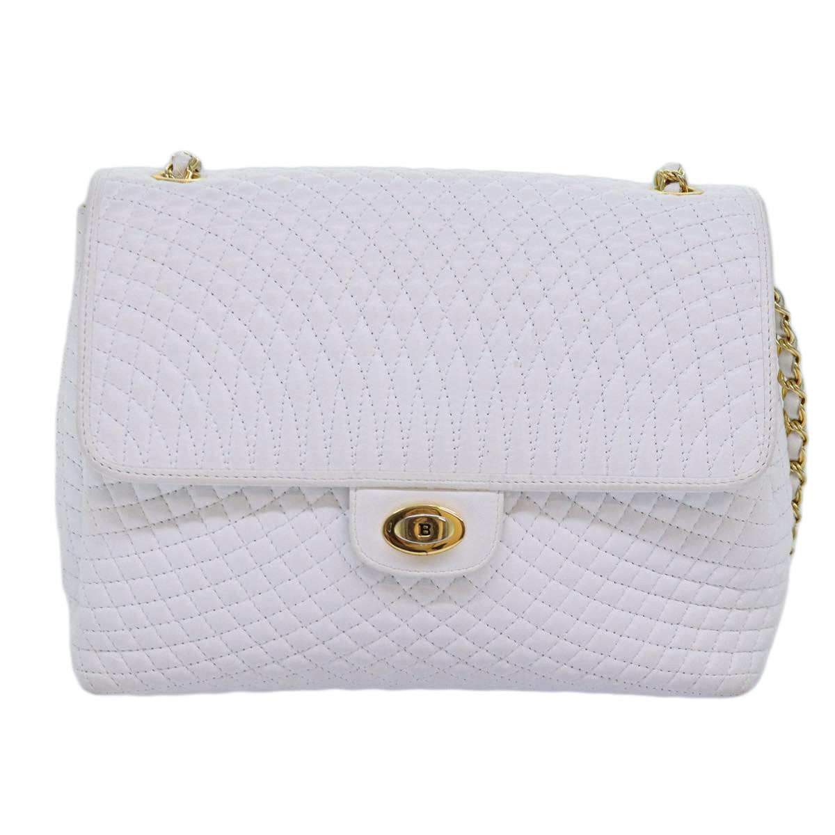 BALLY Quilted Chain Shoulder Bag Leather White Auth yk12523