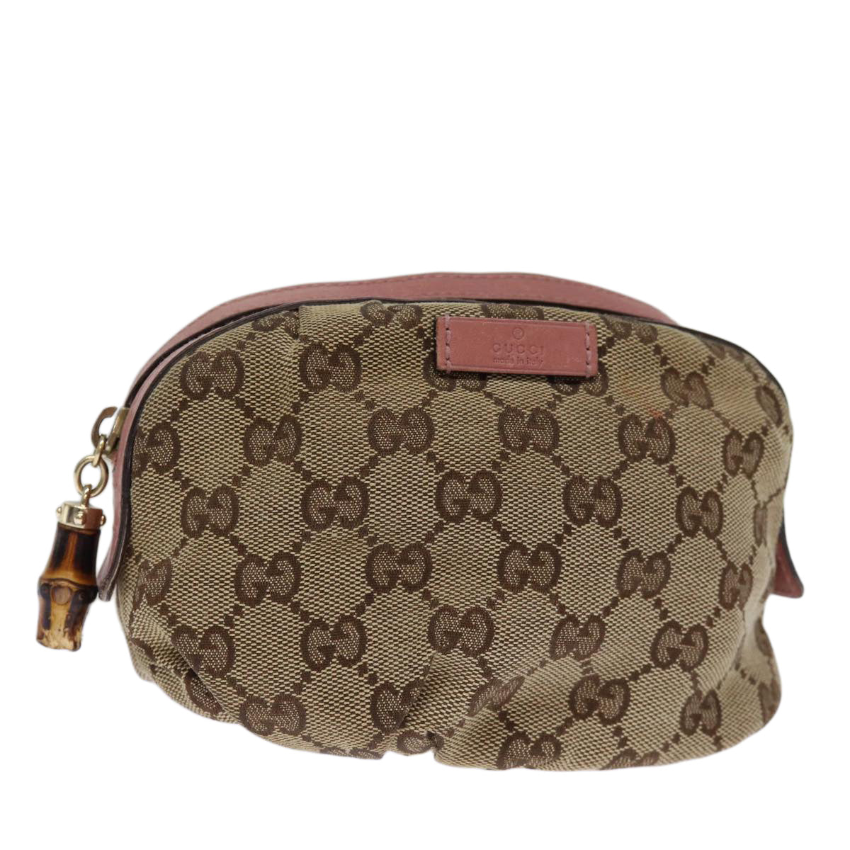 GUCCI GG Canvas Bamboo Pouch Beige 246175 Auth yk12525