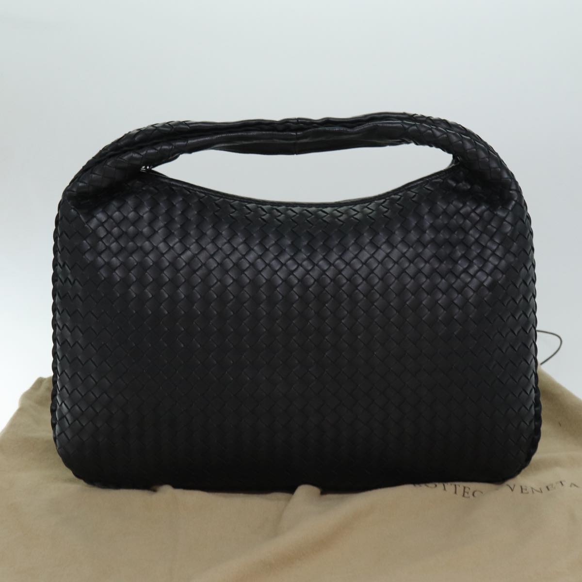 BOTTEGA VENETA INTRECCIATO Hobo Shoulder Bag Leather Black 115654 Auth yk12532A