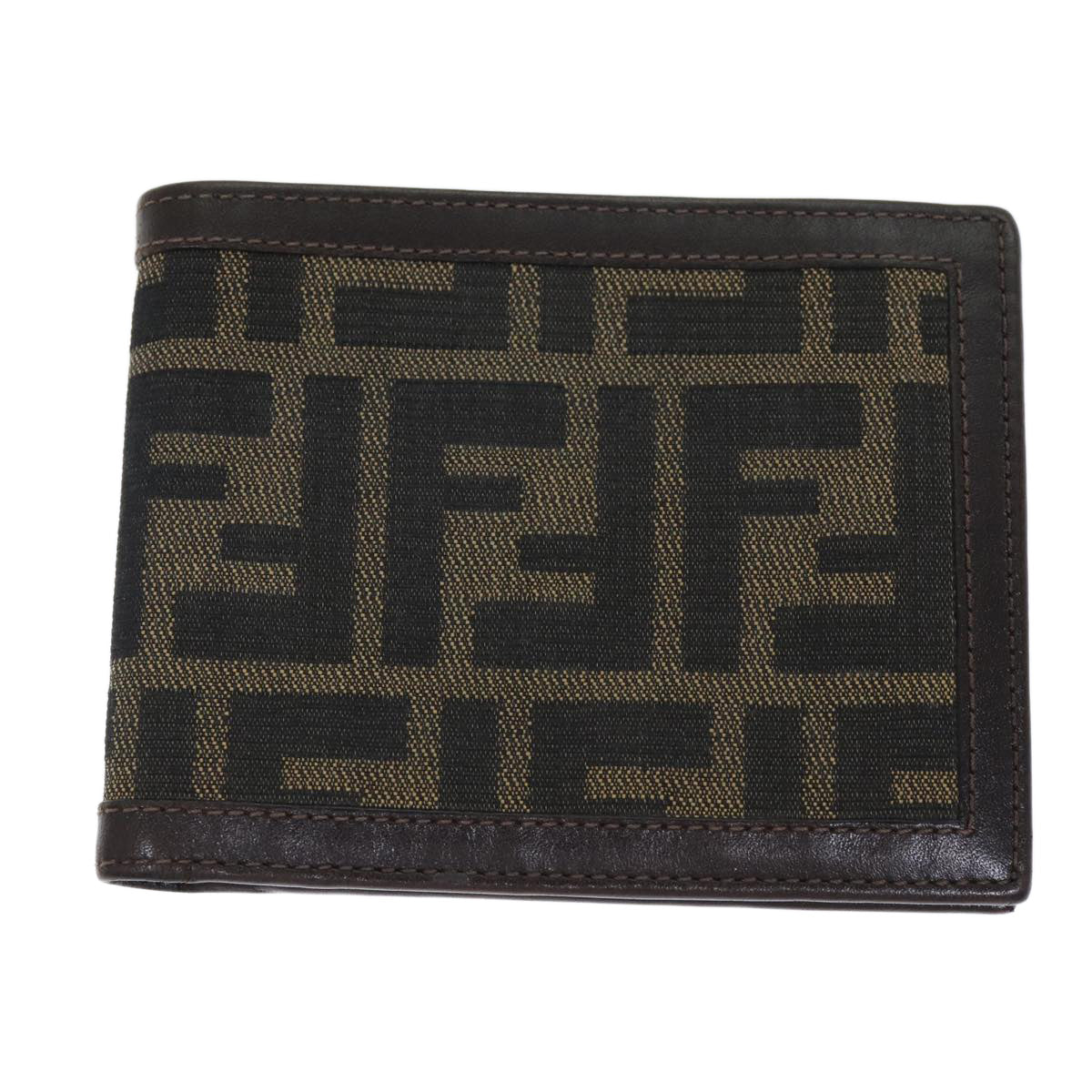 FENDI Zucca Canvas Wallet Black Brown Auth yk12540