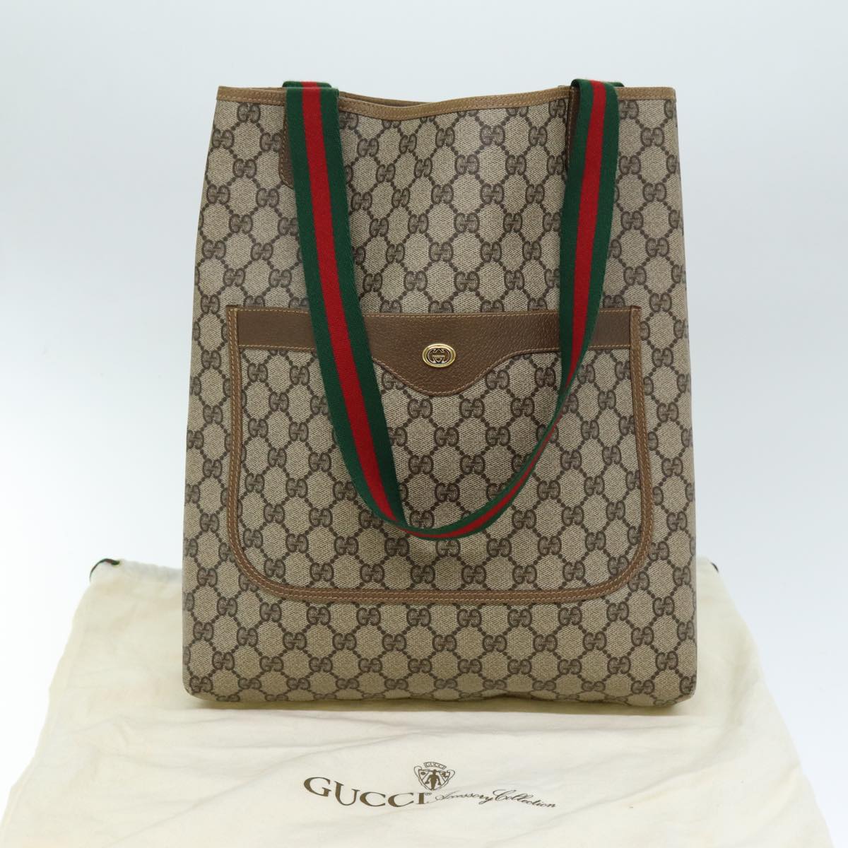 GUCCI GG Supreme Web Sherry Line Tote Bag PVC Beige Red 89 02 003 Auth yk12548