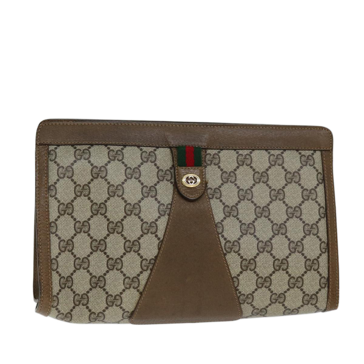 GUCCI GG Supreme Web Sherry Line Clutch Bag PVC Beige Red 89 01 033 Auth yk12556